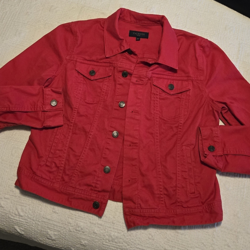 Talbots Red Button-Up Denim Jacket, Size Medium
